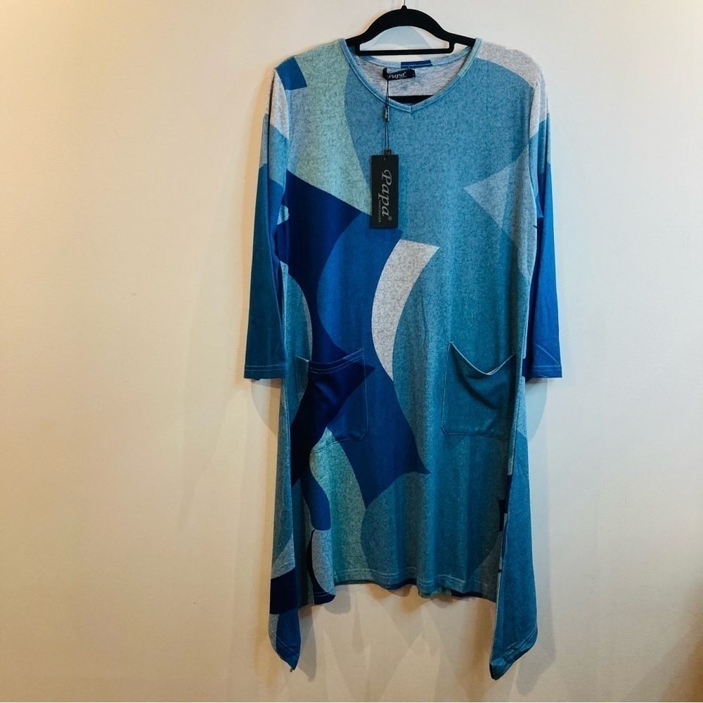 PAPA VANCOUVER Sz XL Asymmetrical Handkerchief Hem Line Patch Pockets Tunic NEW